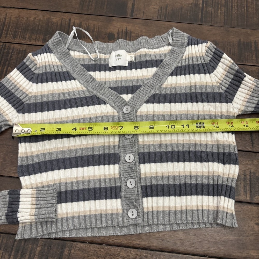 Luna Ivy Cardigan Small Medium S/M Striped Cropped Sweater Button Front V-neck - Picture 4 of 6
